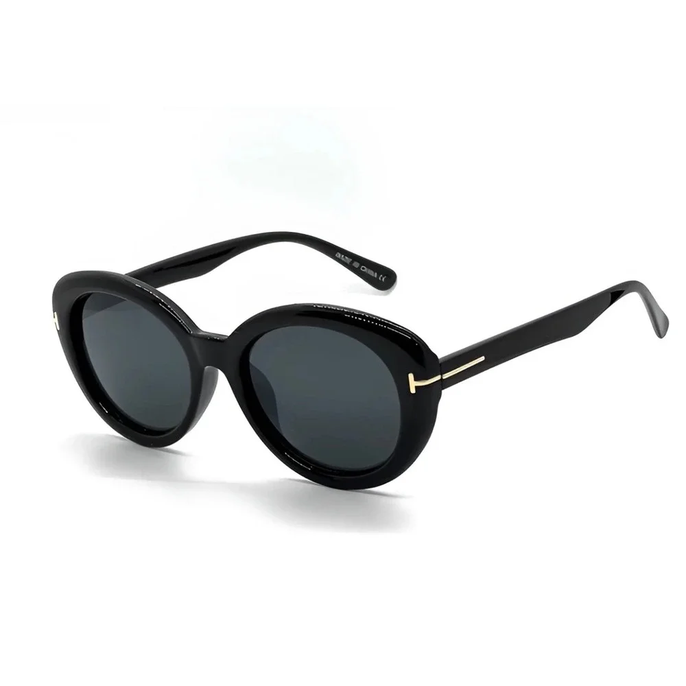 Women Dark Black Chic Retro Round Sunglasses‎ Gold Designer Eyewear Luxury Gafas
